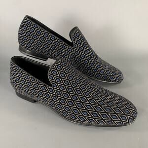 JIMMY CHOO Size 8 Navy Black Diamond Velvet Loafers
